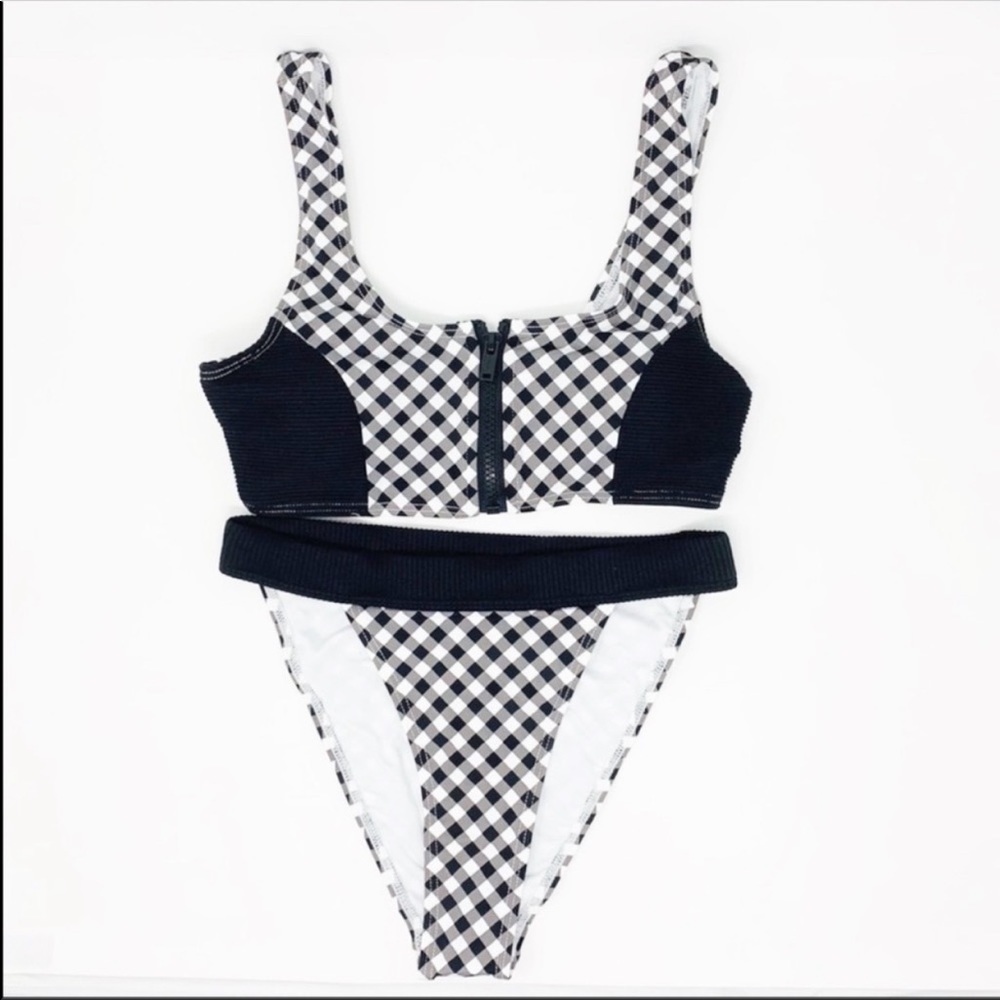 NEW Tart Collection Riley Black and White Gingham Plaid Bikini Swim Suit